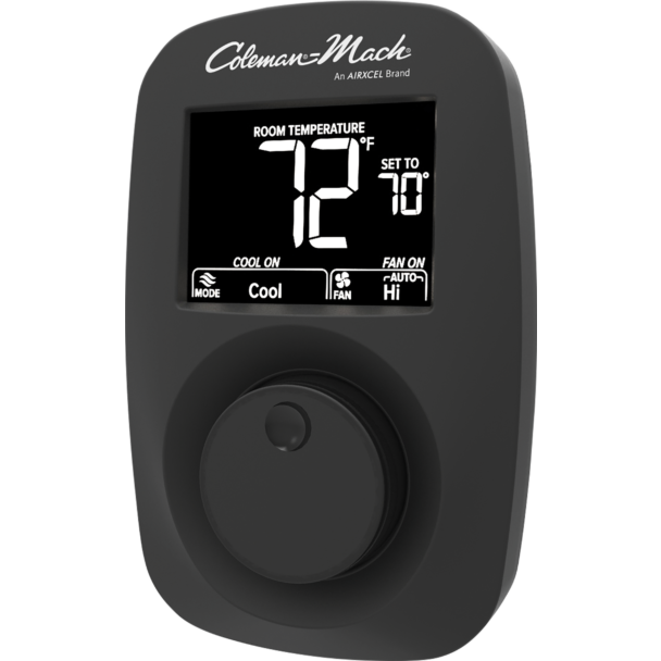 9420A381 | Coleman-Mach 12VDC Digital Wall Thermostat | Heat/Cool/Aux | Black